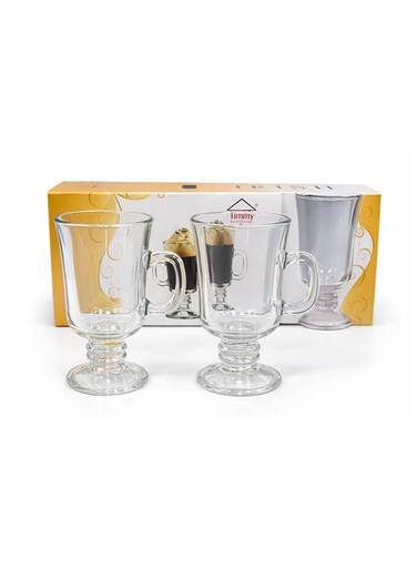 Glass Mug 260ml 3-Piece Set - Premium Clear Footed Drinking Glasses with Handle for Tea, Coffee, Juice and Cold Beverages, Durable Heat-Resistant Glassware, Elegant Design for Home &amp; Office