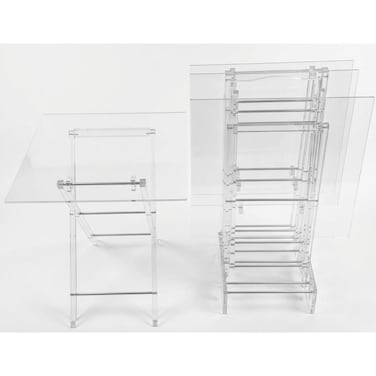 Tradeo 5-Piece Acrylic Folding Tray Table Set &ndash; Modern Clear Lucite Snack Tables with Storage Stand