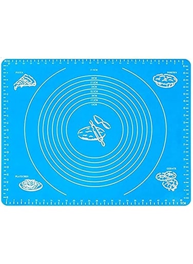 Silicone Baking Mat for Pastry Rolling with Measurements Reusable Non-Stick Food Grade Silica Gel Kneading Dough Pad for Housewife and Cooking Enthusiasts - Blue
