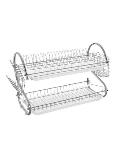 Drying Rack Two Layer Stainless Steel Utensil Holder With Drain Board Silver