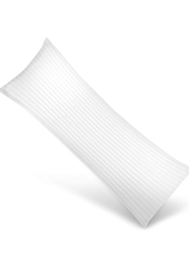 Full Body Pillow Cotton Feel Stripe White Hollowfiber 1400 gm Filling, Breathable Large Body Pillow for Side Sleepers, 45x 120 cm