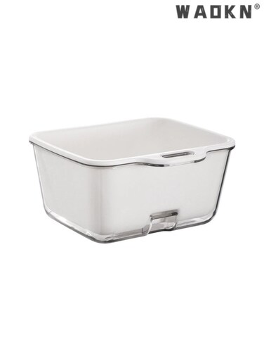 White Double Layer Drain Basket for Kitchen and Living Room - Compact Plastic Fruit Bowl for Tea Table, Simple Design, Space-Saving, Ideal for Washing and Draining Fruits and Vegetables