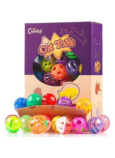 Chiwava 48PCS Cat Plastic Jingle Balls Cat Toy with bell Kitten Chase Pounce play 8 Types Assorted Color Size