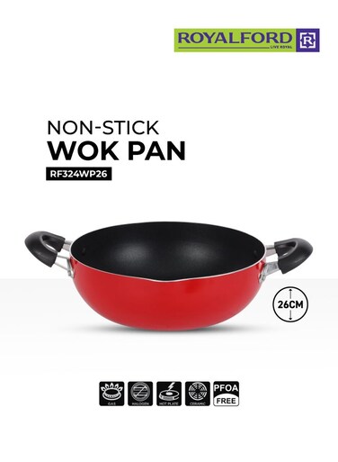 Kadai Wok Pan 26 CM &acirc;&euro;&ldquo; Induction Safe Non-Stick Granite Coated Frypan with Heat-Resistant Handles, Durable Cookware Casserole Pan for Frying, Saut&Atilde;&copy;ing &amp; Cooking Red 26 CMcm