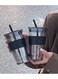 Glass Coffee Tumbler with Straw and Lid Sealed Carry on, Glass Iced Coffee Cup, Leak-Proof Glass Tumbler Cup, Reusable Smoothie Mugs for Cold &amp; Hot Drinks, Coffee, Tea, Shake (Grey)