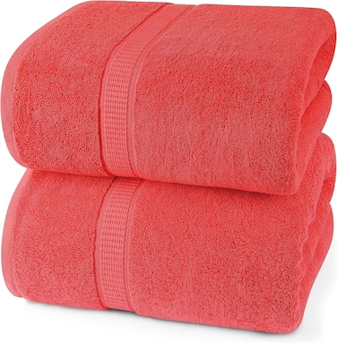 Cozy Home Premium Bath Towels - Luxury Hotel Quality 600 GSM 100% Genuine Combed Cotton, Super Soft &amp; Absorbent Family Bath Towels 70x140 cm Perfect for Daily Use (2 Piece Bath Towel, Coral)