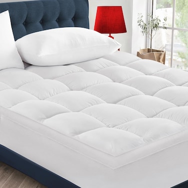 600 GSM Luxury Mattress Topper &ndash; Super Soft Fluffy Bed Pad with Elastic Bands, Extra Thick Breathable Hotel Comfort   Cozy Home Feel better (White, Single Size - W 100 x L 200 cm)