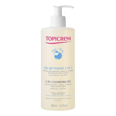 توبيكريم جل منظف ٢ في ١، منظف للجسم والشعر للأطفال حديثي الولادة والرضع والأطفال، خالي من الصابون ٥٠٠ مل