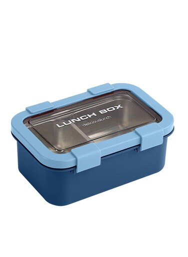 Two Compartment Lunch Box with Cutlery 850ml, SUS304 Stainless Steel Interior, Navy Blue