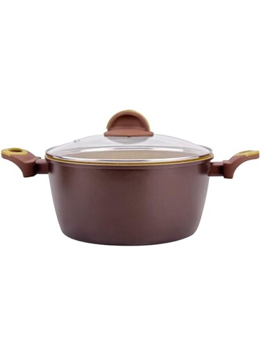 WILSON Oak Stone Aluminum Casserole with Lid, Non-Stick Marble Granite Coating Covered Casseroles with 4 Layers Stock Pot with Glass Lid Saucepan Heat Resistant Handles Cookware Pan (20cm Casserole)