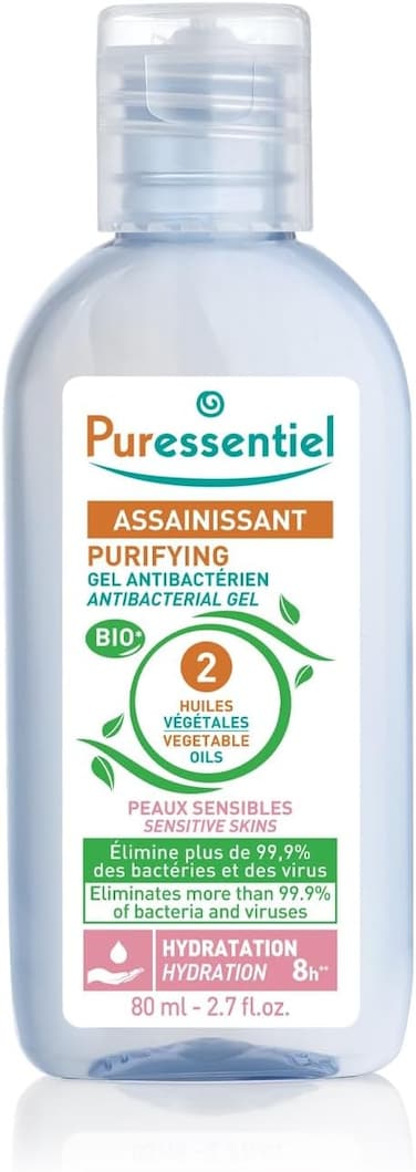 بيوراسنشيال جل بيوريفينج المضاد للبكتيريا، غني بالزيوت النباتية، للبشرة الحساسة، ترطيب 8 ساعات، يزيل أكثر من 99.9% من البكتيريا والفيروسات، 80 مل