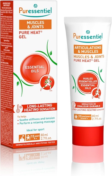 بيوراسنشيال جل حراري نقي للعضلات والمفاصل، غني بالزيوت العطرية، شعور تسخين يدوم طويلا، 15 سنة فما فوق، 80 مل
