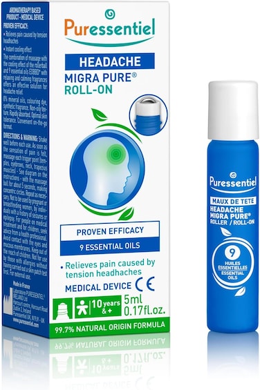 Puressentiel Headache Roll-On, Infused With 9 Essential Oils, 100% Pure And Natural, 10ml