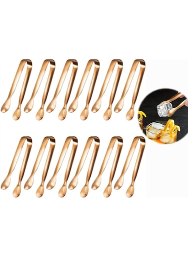 SYOSI Serving Tongs, Small Serving Utensils for Parties Catering,Kitchen Tongs,Food-Grade 304 Stainless Steel Serving Tongs Cooking Tongs for Tea Party Coffee Bar, Appetizer Tongs Rose Gold 12 Pcs