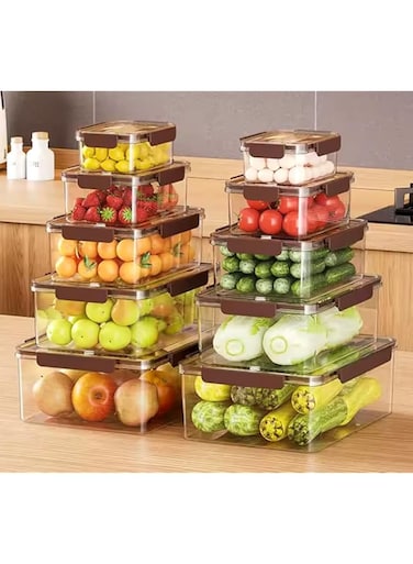 Premify 10 Pcs Large Fridge Storage Containers with Lids   Premium Quality Airtight Plastic Container Set for Freezer, Refrigerator Kitchen Pantry Organizers and Storage, BPA Free &amp; Leak Proof