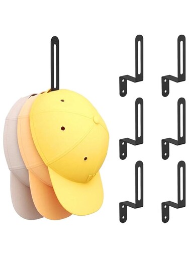 Tazweeq Set of 6 Wall Hat Racks, Adhesive Hat Hooks for Walls, Metal Baseball Hat Racks for Walls, No Drilling Required, Adhesive Baseball Hat Organiser