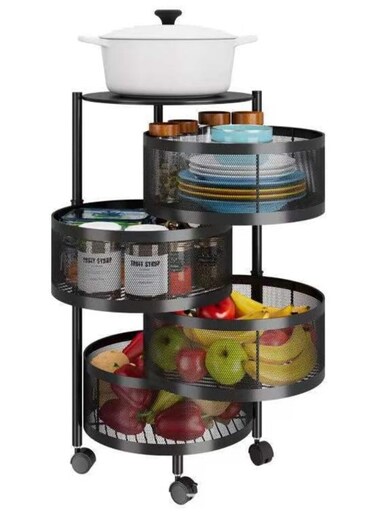 COOLBABY Multi-Layer Kitchen Storage Shelf Round Steel Rotating with 4 Movable Wheels(4F Black)