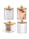 URbazaar Bathroom Jars Holder,Apothecary Jars,Acrylic Cotton Ball, Cotton Swab,Cotton Round Pads Holder,Clear Bathroom Canisters with Bamboo Lids for Cotton Swab Cotton Brush