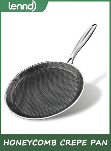Nonstick Crepe Pan, 26cm Stainless Steel Crepe Pan, Honeycomb Coating Flat Skillet Griddle Pan, PFOA Free, Induction Compatible