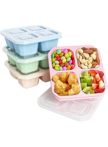Xspring Snack Containers for Kids, 4PCS Divided Small Snack Containers Bento Box with Compartment, 4 Compartment Bento Snack Box, Reusable Meal Prep Lunch Containers for Travel Work