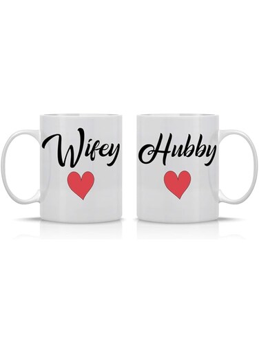 Funnwear Hubby Wifey - Wedding Perfect for Couple - 11oz Ceramic Mug Set Unique Wedding For Bride and Groom - His and Hers Anniversary Husband and Wife - Engagement