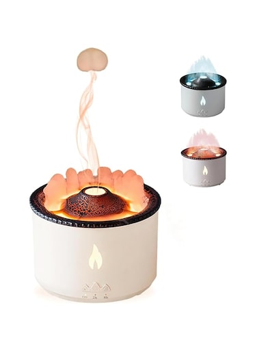 Hahamiya 300ml Essential Oil Diffuser, Volcano Humidifier Flame Aromatherapy Diffuser,2 Mist Mode&amp;2 Light Color,Air Humidifier Quiet Oil Cold Mist Diffuser for Indoor Air Purification,Home Decoration