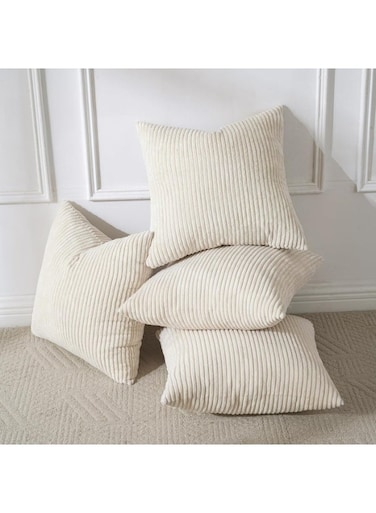 Set of 4 Beige Cream Corduroy Decorative Couch Throw Pillow Covers 18x18 Inch, Modern Double-Sided Striped Cushion Cases, Soft Boho Square Accent Pillow Covers, Mix and Match for Home Decor&iuml;&frac14;&circ;45*45cm&iuml;&frac14;&permil;