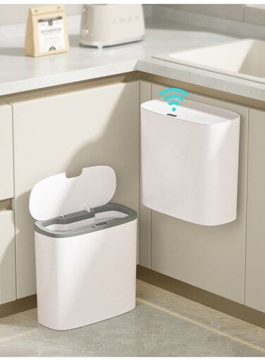 Pow Smart Waste Bin Inductive Garbage Can Touchless Bathroom Trash Can with Lid Motion Sensor Waterproof Garbage Bin 12L Narrow Small Slim Automatic Trash Bin for Kitchen Bedroom Office Toilet
