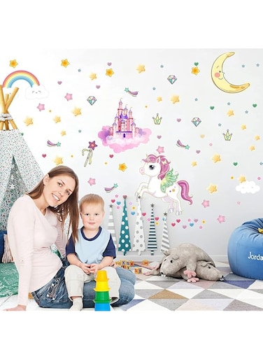 SYOSI Wall Decals, Glow in The Dark Stars and Unicorn Glowing Castle Moon and Rainbow Stickers, 174 pcs Luminous Ceiling Decor for Kids Bedroom, Great Wall Decor for Girls and Boys Gift