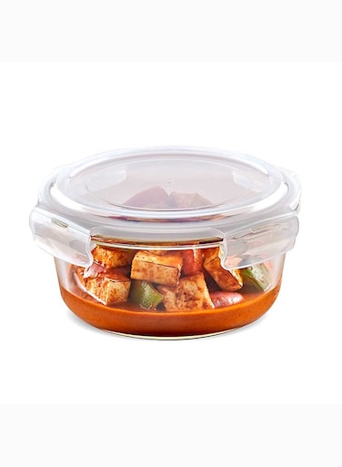 Klip-N-Store Round Glass Storage Container With Air Tight Lid Food Storage Container Microwave Safe Container 620 ml