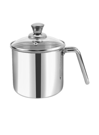 Platinum Triply Stainless Steel Milk Pot 14 cm (2 Litre) with Handle, Glass Lid &amp; Steam Vent   Use as Milk Boiler &amp; Milk Boiling Pot, Tea Pan and Coffee Warmer   Gas &amp; Induction Compatible