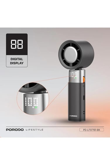 Handheld Turbo Fan with 3000mAh Battery, Digital Display &amp; 90&deg; Folding Design