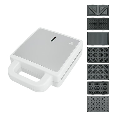 Veltric 7 in 1 Sandwich Maker  &amp; Snack Maker &ndash; Samosa, Donut, Grill, Waffle, Pancake, Nut Maker Dishwasher Safe, Non-Stick Metal Plates White
