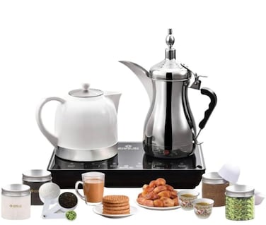 Arabic Coffee Maker &amp; Tea Maker with Digital Display - 1000W, 1L Capacity for Both Dual Function for Coffee, Karak Tea, and Snacks - Perfect for Breakfast, Tea Time, and Entertaining