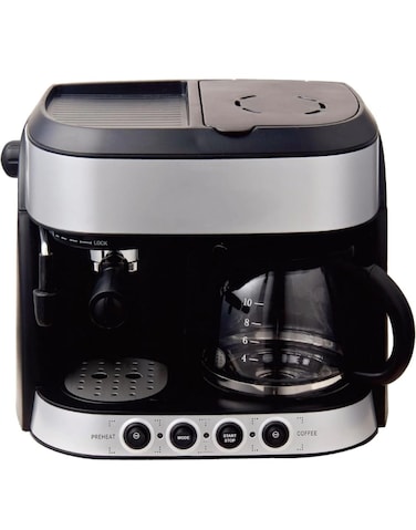 Coffee Machine 1.25L &ndash; Espresso &amp; Americano Maker with Steam Pump, Compact 13cm Design, Stainless Steel Silver Finish