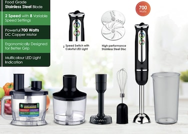 Veltric 8 in 1 Hand Blender &amp; Food Processor Set &ndash; Stick Blender with  Steel Blade Chopper, Whisk, Masher, Slicer, Shredder &amp; Mixer Attachments &ndash; Powerful Blender for Kitchen Use