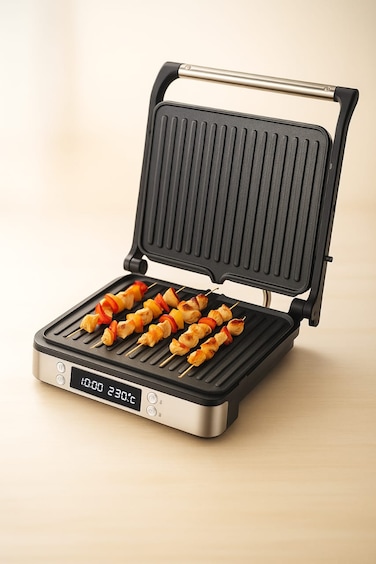 Digital Grill Maker &amp; Toaster with Large Non-Stick Plates, 60-Min Timer, Auto Shut-Off, Digital Touch Control &ndash; Indoor Electric Panini Press, Sandwich Grill, Smokeless BBQ Maker