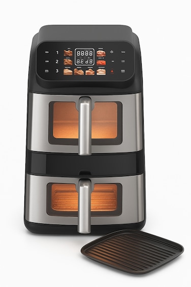 Vantix Smart Air Fryer 5.5L Double Basket &ndash; 8 Preset Programs, Digital Touch Screen, Perfect Temperature Control, Oil-Free Healthy Cooking for Family Meals, Oven