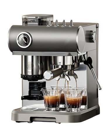 19 Bar Espresso Coffee Machine with Grinder &ndash; High Pressure Steam Pump, Perfect Crema Maker, Digital Control, Double Cup Function, Milk Frother &amp; Accessories
