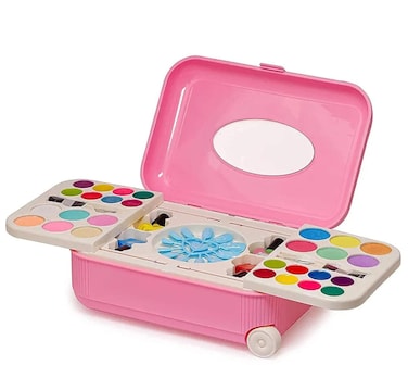All-in-1 Kids Cosmetics Trolley Set with Mirror &amp; Nail Art &ndash; Portable Pretend Play Makeup Trolley Bag Toy for Girls