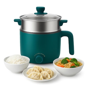 Veltric 4 in 1 Mini Electric Multi Cooker 1.2L Mini Portable Non-Stick Pot   Multi-Function Rice Cooker, Noodle Maker, Steamer, Fryer & Stew Pot for Home, Travel & Dorm