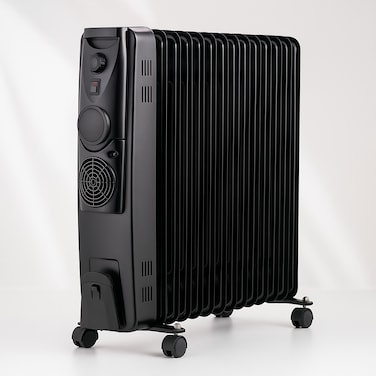 Oil Filled Heater 13 Fins 2500W&ndash; Electric Portable Room Warmer with 3 Heat Settings, Energy Efficient &amp; Silent Operation &ndash; Adjustable Thermostat, Overheat Protection &ndash; Sleek Black Design