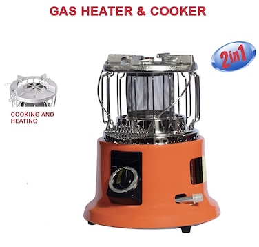 2 in 1 Gas Heater &amp;  Cooker with Adjustable Temperature Knob &ndash; Portable Heater, LPG Stove &amp; Grill Function with 360&deg; Heating &ndash; Outdoor &amp; Indoor Use, Camping &amp; Home Cooking