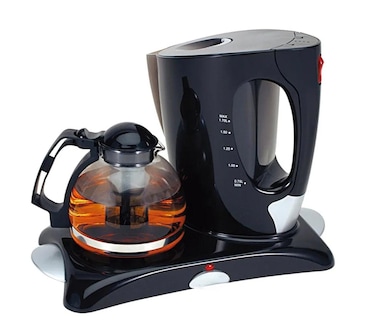 Electric Tea Kettle with Tray &amp; Brewing Pot &ndash; 1.7L Cordless Stainless Steel Kettle + 0.85L Teapot with Brewing Basket &ndash; Fast Boil, Auto Shut-Off, Keep Warm, Tea &amp; Coffee Maker Set