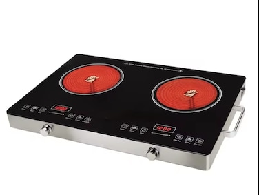 Double Burner Infrared Cooktop &ndash; Dual Burner Electric Cooker with Digital LED Display, Ceramic Heating Element, Touch &amp; Knob Controls, 4-Hour Timer, Portable Countertop Stove
