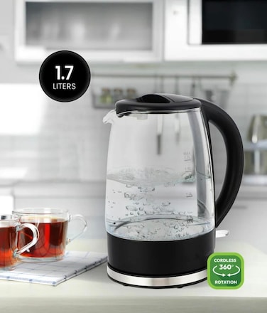 Elegant 1.7L Glass Electric Kettle &ndash; Fast Boil, 360&deg; Swivel Base, Blue LED Light, Auto Shut-Off &amp; Boil-Dry Protection
