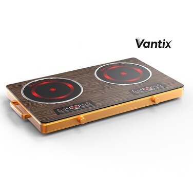 Vantix Double Infrared Cooktop &ndash; 2 Burner Induction Cooktop, 8 Temp Levels, Timer &amp; Safety Lock Double Burner Infrared Cooker Hot Plates, Electric Ceramic Oven