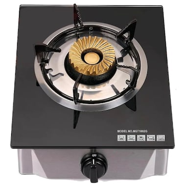 Single Burner Gas Stove with Tempered Glass Top &ndash; Heavy-Duty Cast Iron Brass Burner, Stainless Steel Body, Piezo Ignition, 3.0kW Heat Input