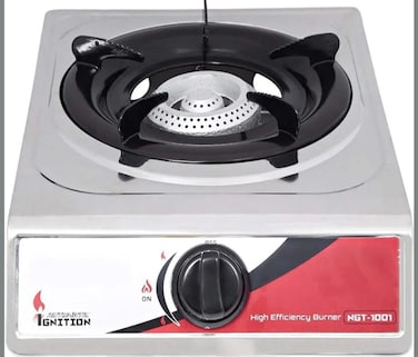 Stainless Steel Single Burner Gas Stove &ndash; Honeycomb Design, Brass Burner, Auto Ignition, Enamel Porcelain Trivet, Compact &amp; Durable