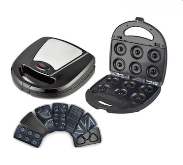 7 in 1 Sandwich Maker Multi Snack Maker &ndash; Non-Stick Detachable Plates   Waffle, Donut, Sandwich, Grill, Cookie, Fish &amp;   Electric Snack Machine with Thermostat Control &amp; Cool Touch Handle